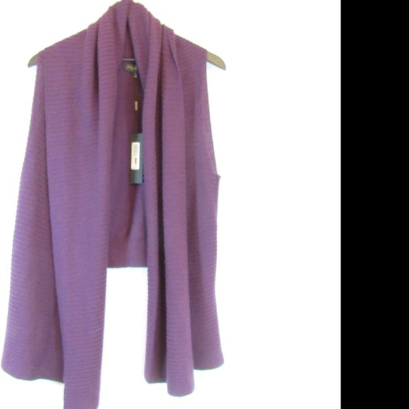 Donna Karan Purple Ribbed Sleeveless Open Front Wool Blend Cardigan Swea… - Picture 2 of 15